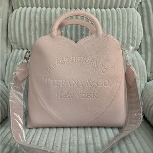 Please Return To Tiffany & Co. Light Pink Heart Tote Purse Large Crossbody Strap